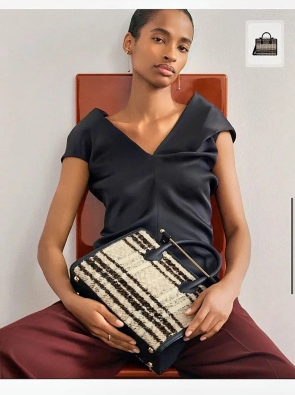 Strathberry Midi Tote Plaid in Black & White